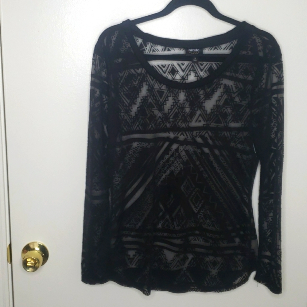 Nicole Miller, long sleeve sheer top.